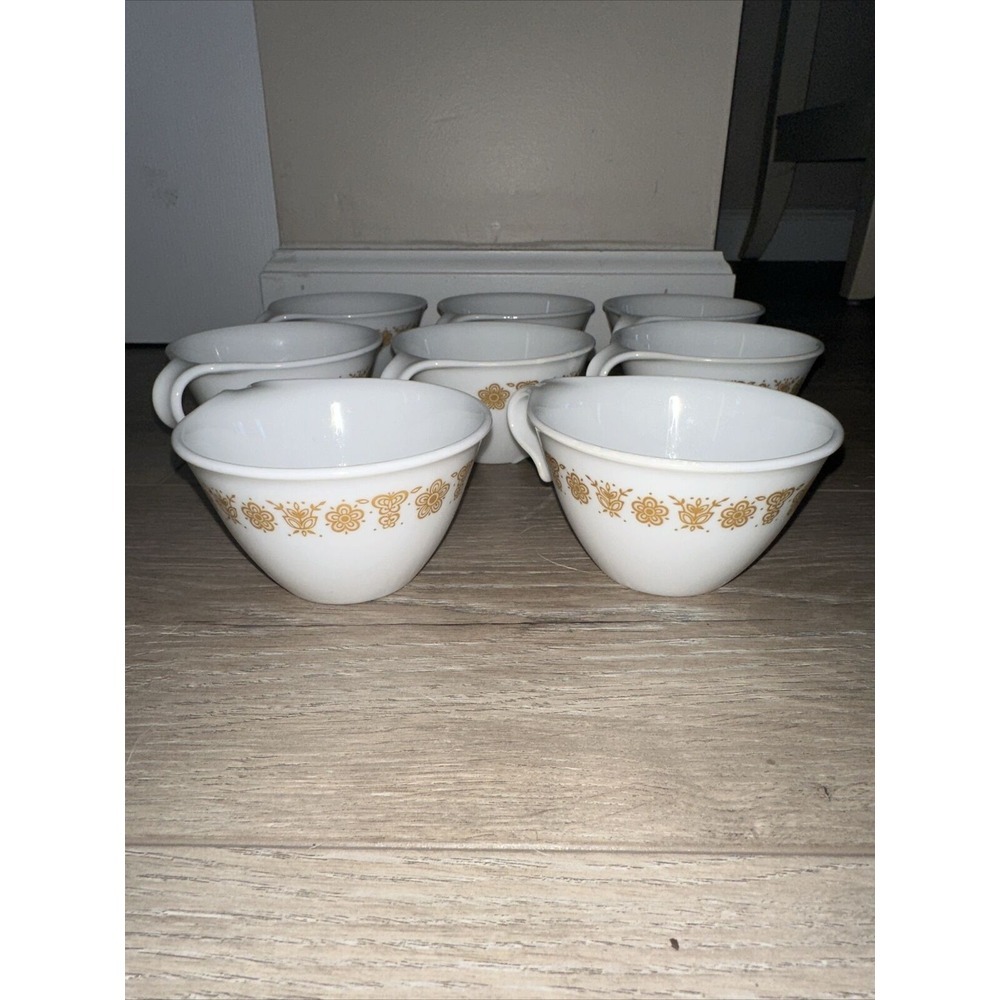 Vtg 8 Lot Corelle Corning‎ Golden Butterfly Coffee Tea Cups HOOK HANDLE Hanging